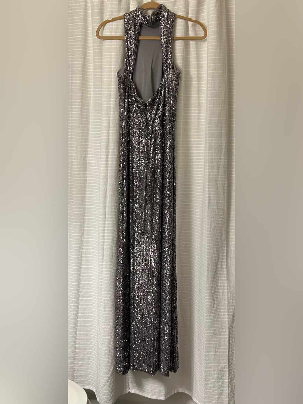 Aqua Silver Sequin Halter Maxi Dress